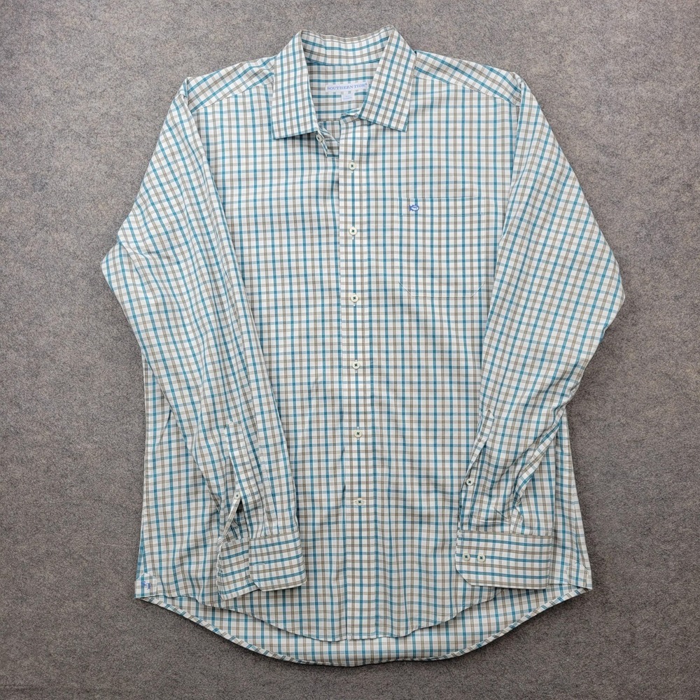 Southern Tide Shirt Mens Large Blue Plaid Button Front Long Sleeve Casual